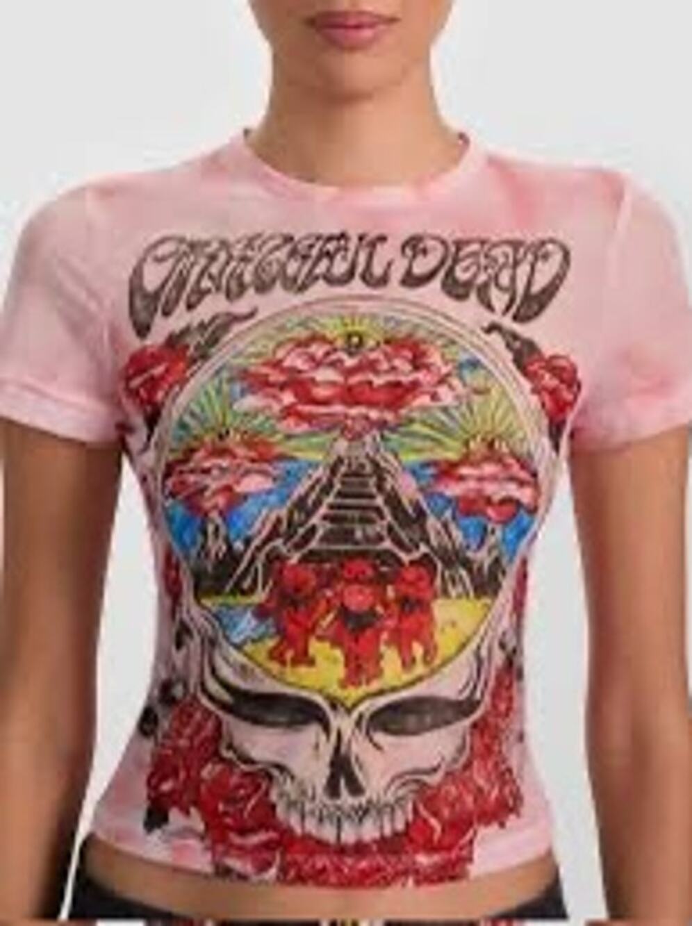 Alice + Olivia Grateful Dead Tie Dye Pink Mesh Graphic Top Graphic Skull NWT LE